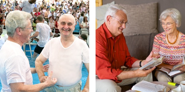 Hans nel so batésimo. Hans e e la so dona drio studiar insieme