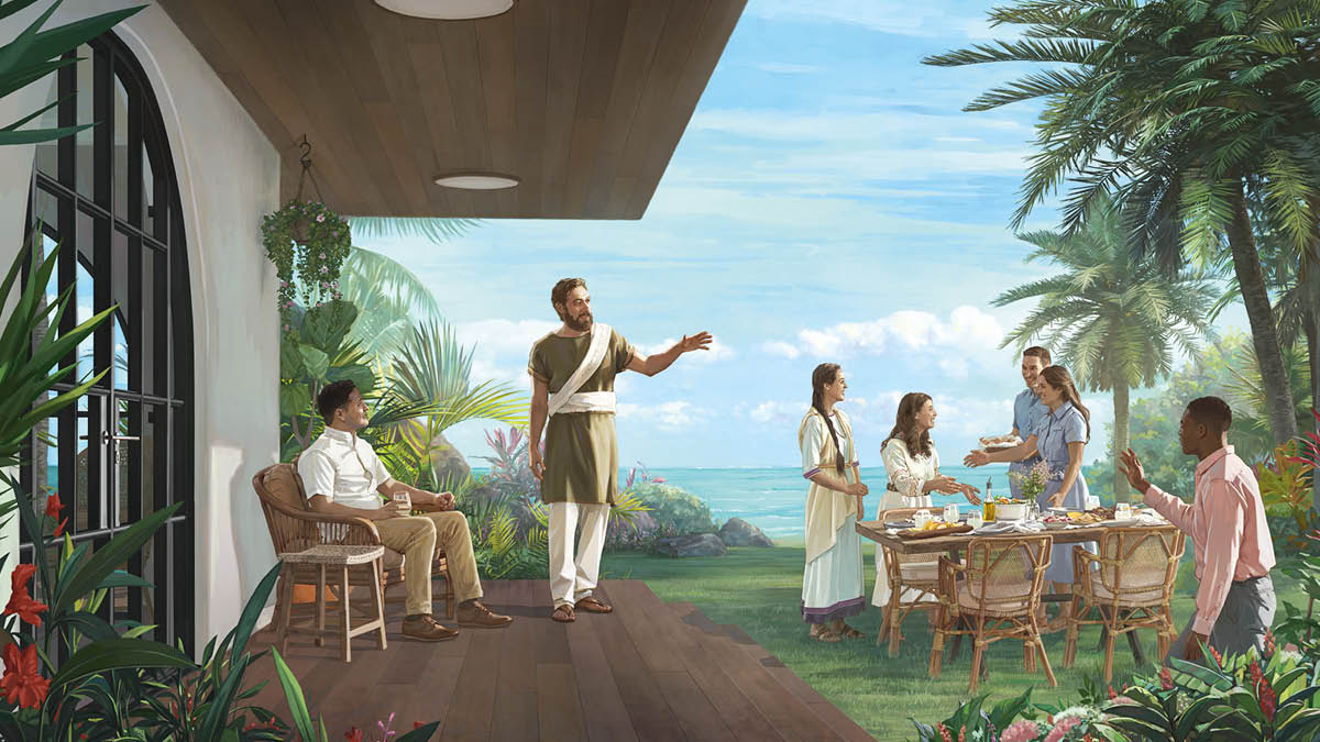 El profeta Daniel e arquanti amighi i ze drio magnar insieme in Paradiso.