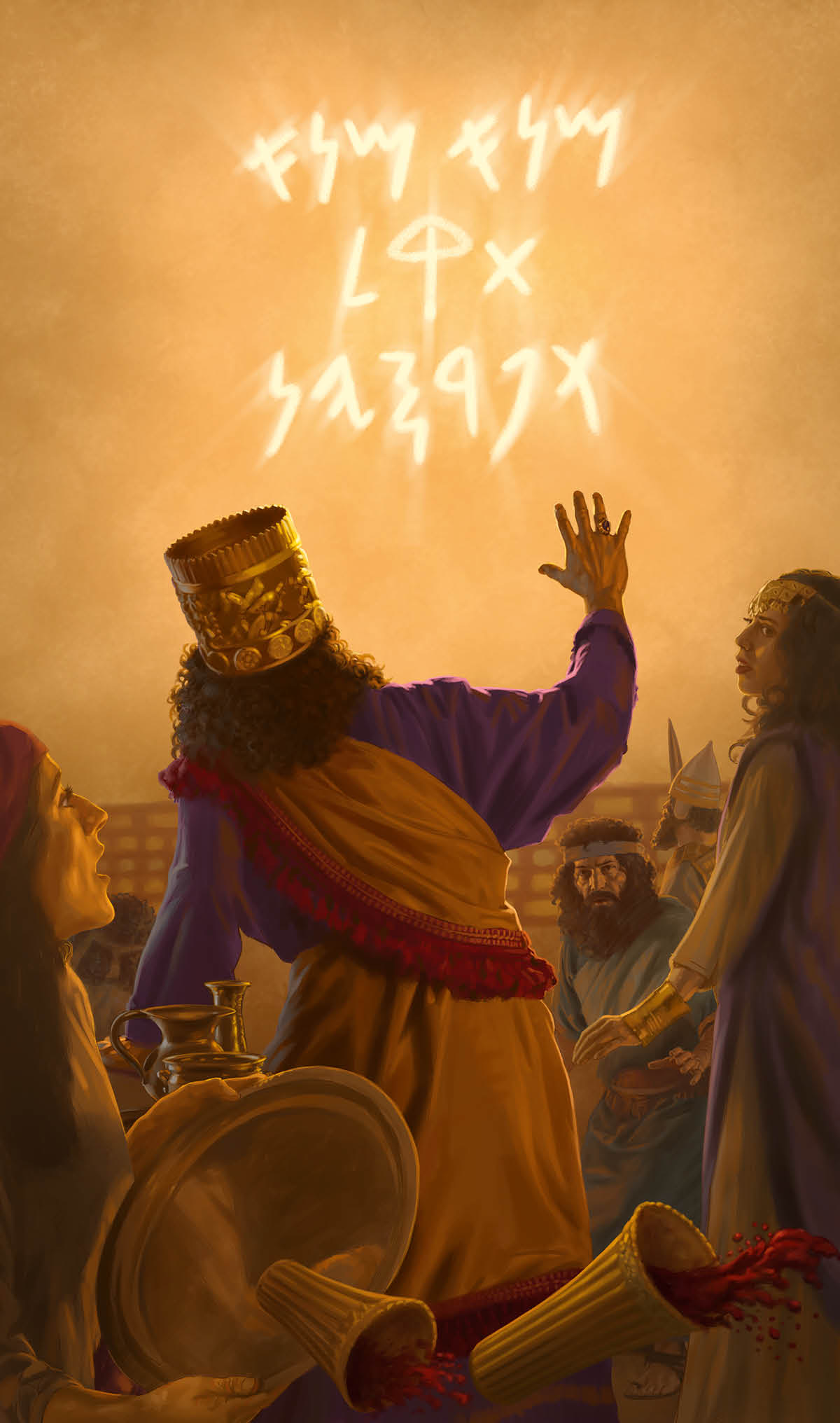 El rè Belsazar l’è drio vardar spaurà par quel che l’è scrito nela parede.