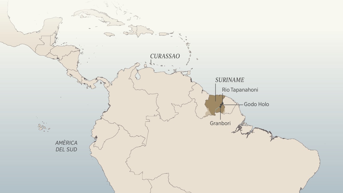 Un mapa dela Amèrica del Sud e del Caribe che el mostra arquanti posti ndove Daniel van Marl l’è ndato de star e el ga visità: Curassao, Suriname, el rio Tapanahoni, Godo Holo, e la pìcola cità de Granbori.