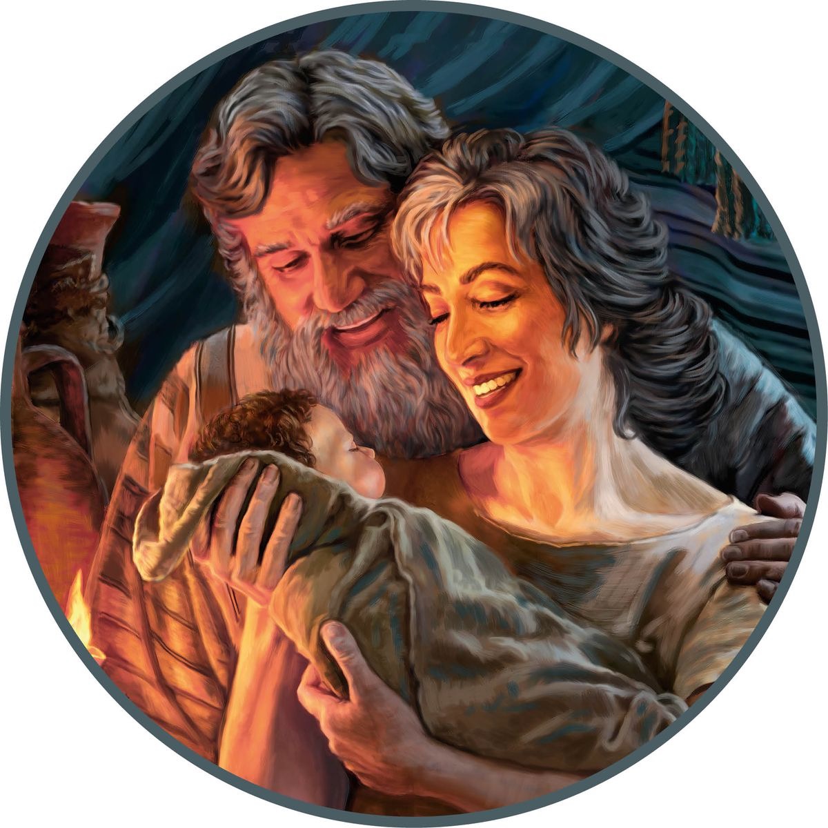 Abraon e Sara i porta in brasso Isache, el so fiol pena nassesto.