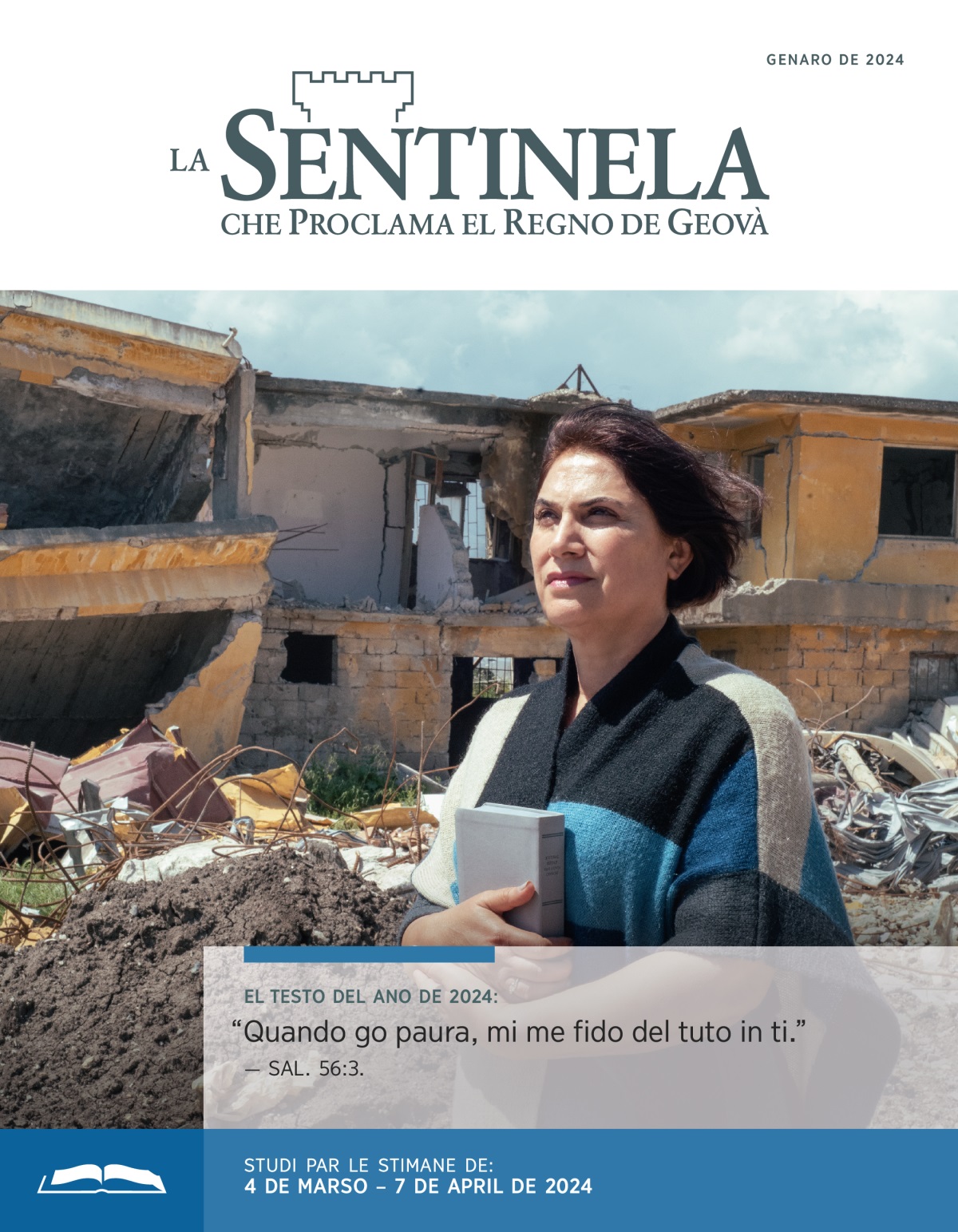 Una sorela la tien in man una Bìblia e la seita a mostrar coraio anca se so casa la ze stata finia fora dopo de una desgràssia.