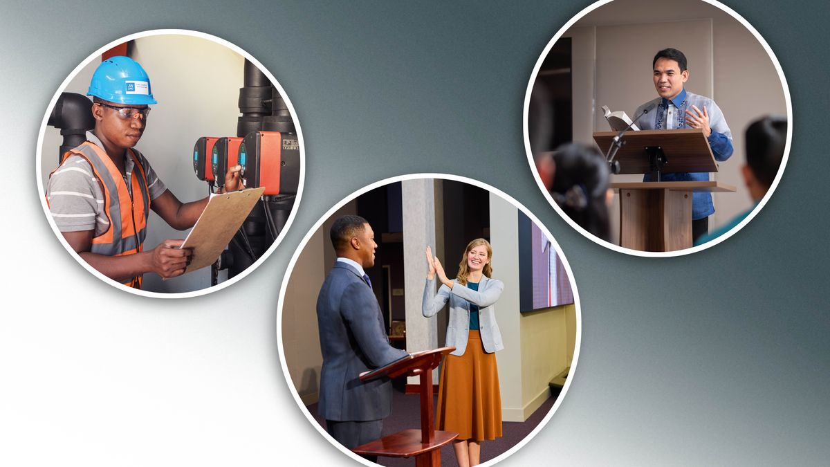 Ilustrassion: Fradei e sorele i laora par Geovà. 1. Un fradel l’è drio far la manutension nte un prèdio dela organisassion. 2. Una sorela la ze drio far una intervista nte una assemblea de léngua de segnai. 3. Un fradel l’è drio far un discorso nte una riunion.