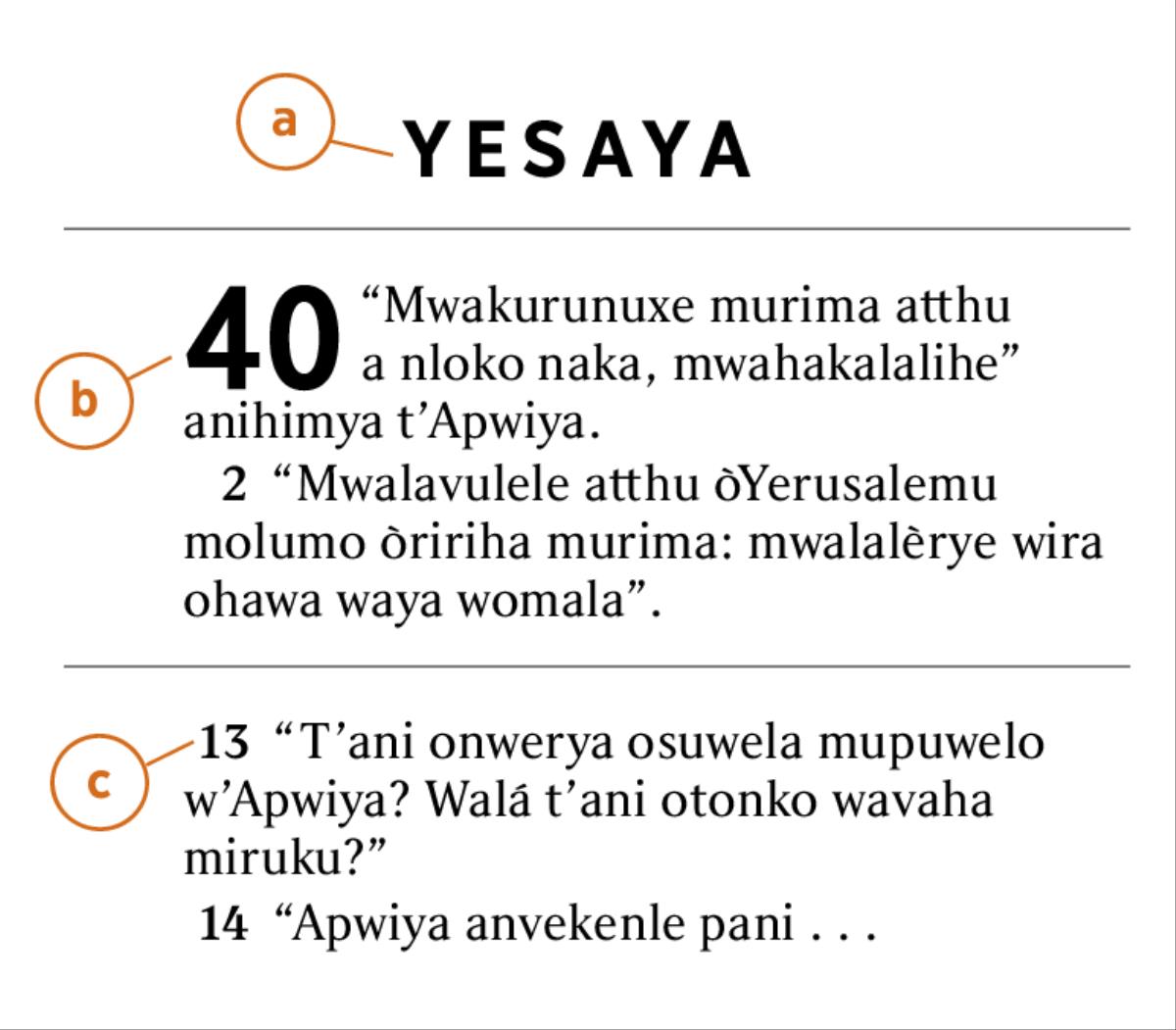 Epantte ya Biibiliya ettittimiheriwe enooniherya moota woophwanya a) eliivuru ya Biibiliya b ekapiitulu, ni eversiikulu