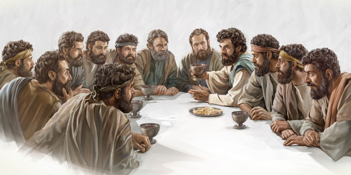 Jesús instituyendo la Cena del Señor con sus apóstoles fieles.