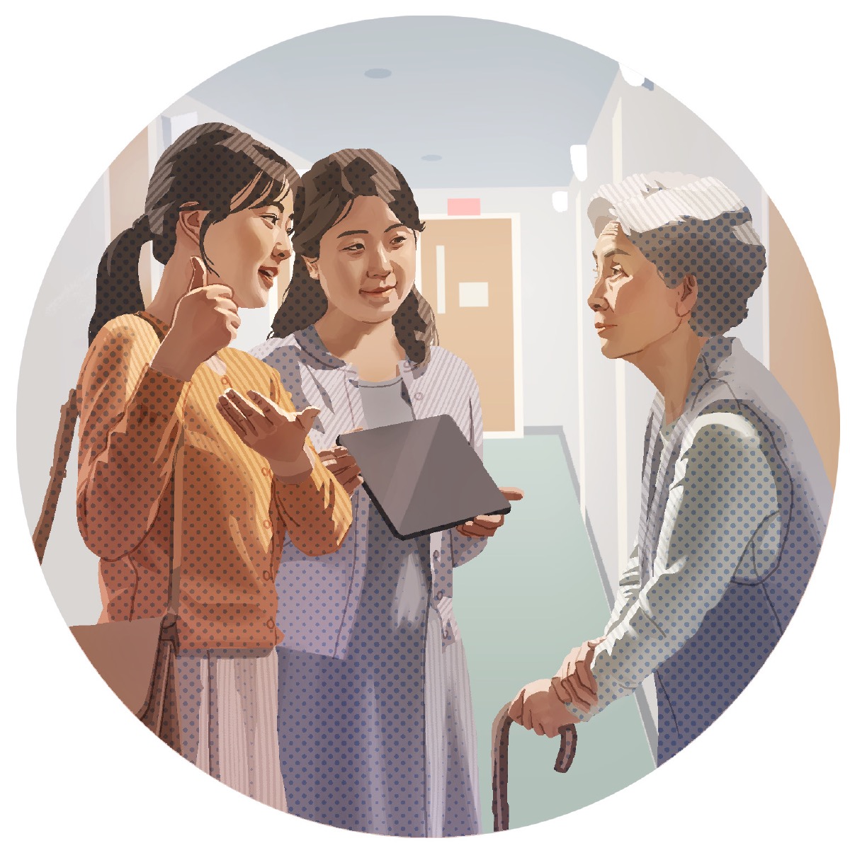 Wanita itu dan guru Biblenya menginjil kepada seorang wanita yang tua.