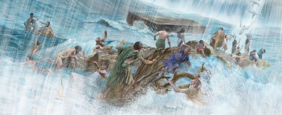 Bahtera itu terapung, orang jahat mati lemas, dan malaikat-malaikat jahat meninggalkan tubuh manusia mereka