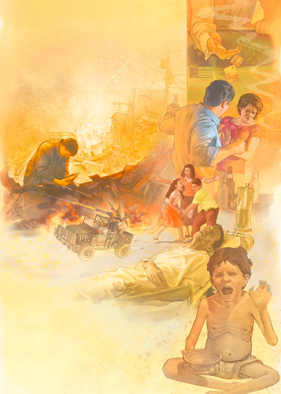 Masalah pada hari-hari terakhir—berjudi, peperangan, penyakit, kekurangan makanan, tidak mematuhi ibu bapa, dan keganasan rumah tangga